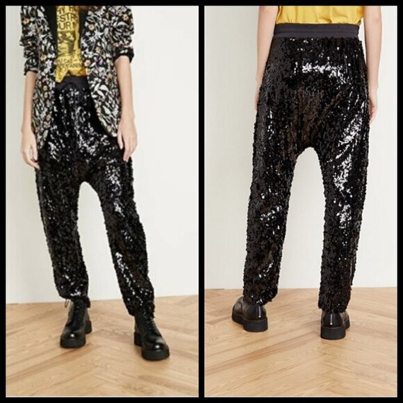 💕R13💕 Harem Sequin Pant ~ Drop Crotch Sweatpants Black XS NWOT - Picture 3 of 16